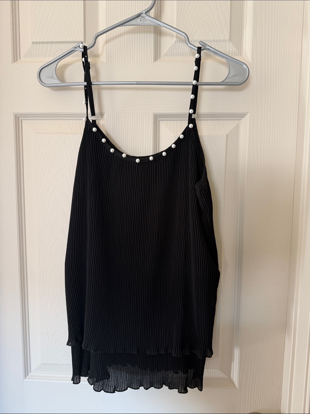 Amazon Black Pleated Cami with Pearl Accent